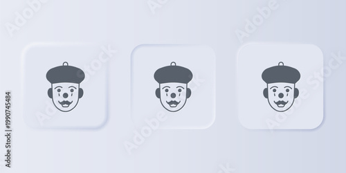 Grey French mime icon isolated on grey background. Set icons in square buttons. Vector