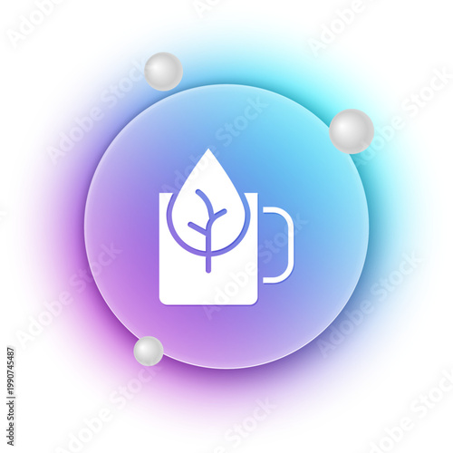 White Cup of tea with leaf icon isolated on white background. Sweet natural food. Blue and purple gradient circle background. Vector