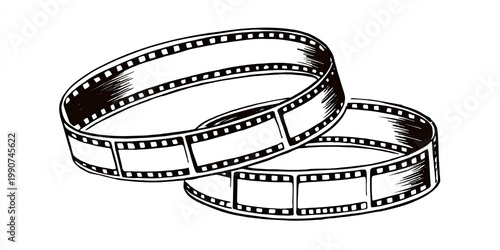 Two looping filmstrips, overlapping, in black and white, featuring individual frames