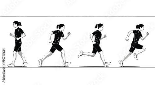 Vector illustration of a runner in four different running positions