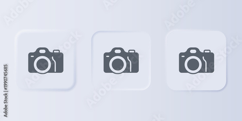Grey Photo camera icon isolated on grey background. Foto camera. Digital photography. Set icons in square buttons. Vector