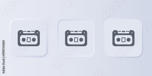 Grey Retro audio cassette tape icon isolated on grey background. Set icons in square buttons. Vector