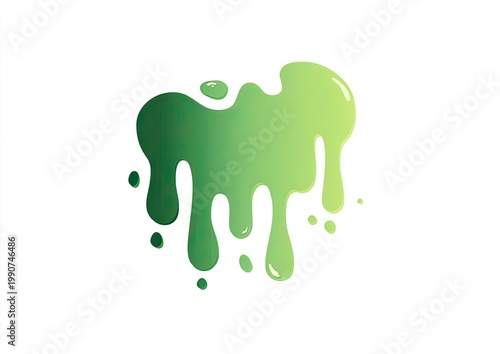 A blob of green slime drips down against a white background, creating an abstract design