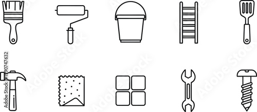 Construction tools set editable stroke vector illustration for diy projects home improvement designs
