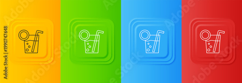 White Cocktail icon isolated on colorful background. Set icons in square buttons. Vector