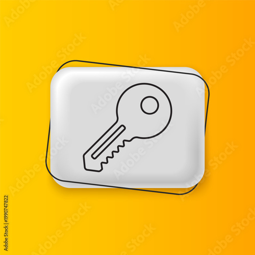 Black Key icon isolated on yellow background. Silver rectangle button. Vector