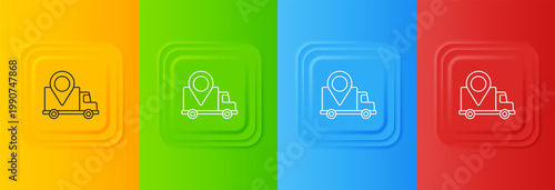 White Delivery tracking icon isolated on colorful background. Parcel tracking. Set icons in square buttons. Vector