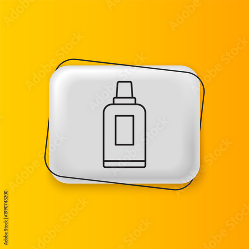 Black Plastic bottle for laundry detergent, bleach, dishwashing liquid or another cleaning agent icon isolated on yellow background. Silver rectangle button. Vector