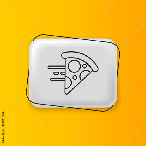 Black Online ordering and fast pizza delivery icon isolated on yellow background. Silver rectangle button. Vector