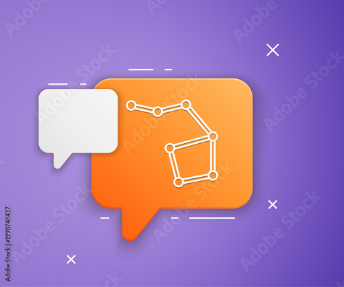 White Great Bear constellation icon isolated on purple background. Orange speech bubble symbol. Vector