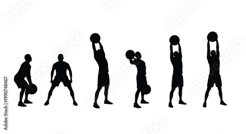 Silhouette sequence of a person performing a basketball shot with basketball