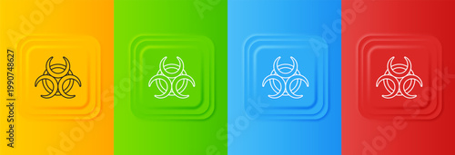White Biohazard symbol icon isolated on colorful background. Set icons in square buttons. Vector