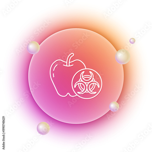 White Genetically modified apple icon isolated on white background. GMO fruit. Orange and pink gradient circle background. Vector