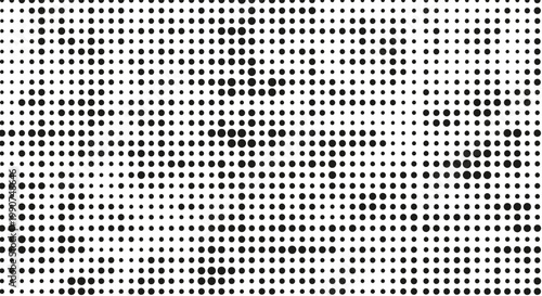 A grayscale abstract pattern of varying sized black circles on a white background