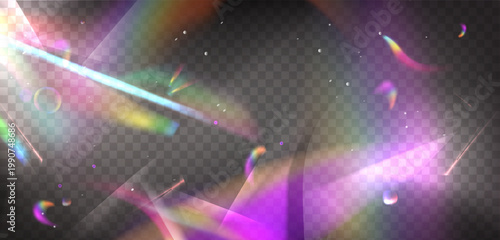 Vibrant holographic light effect, transparent background. Colorful prism reflections, rainbow overlay, abstract glow texture, modern design element