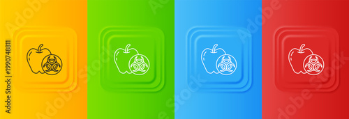 White Genetically modified apple icon isolated on colorful background. GMO fruit. Set icons in square buttons. Vector