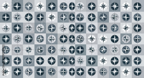 A grid of compass rose graphics in various shades of grey and black