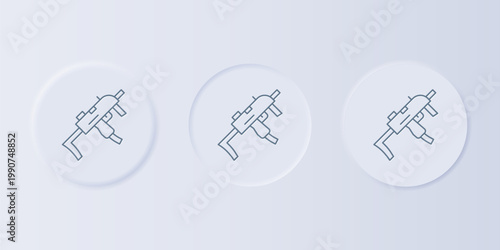 Grey MP9 submachine gun icon isolated on grey background. Automatic weapon. Set icons in square buttons. Vector