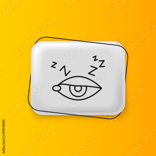 Black Insomnia icon isolated on yellow background. Sleep disorder with capillaries and pupils. Fatigue and stress. Silver rectangle button. Vector