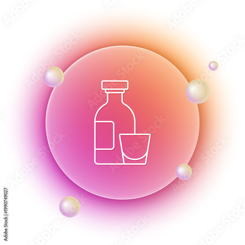 White Alcohol drink Rum bottle and glass icon isolated on white background. Orange and pink gradient circle background. Vector