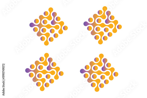 Set of meta ball patterns. Black liquid drops or morph shapes isolated on white background. Neurons or molecules texture. Modern abstract print with connected dots. Vector graphic illustration.