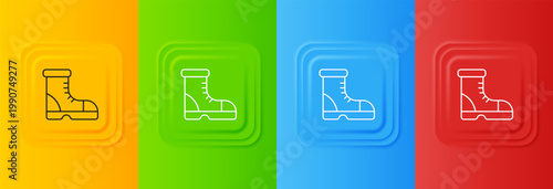 White Hunter boots icon isolated on colorful background. Set icons in square buttons. Vector