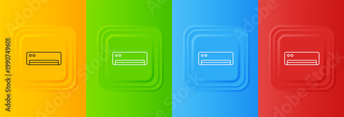 White Air conditioner icon isolated on colorful background. Split system air conditioning. Cool and cold climate control system. Set icons in square buttons. Vector