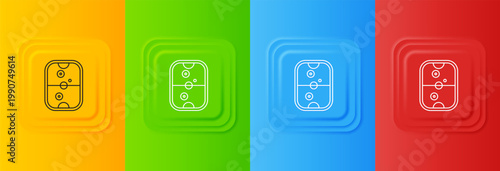 White Air hockey table icon isolated on colorful background. Set icons in square buttons. Vector