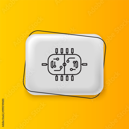 Black Hockey table icon isolated on yellow background. Silver rectangle button. Vector