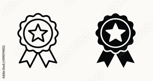 Quality award medal badge with star symbol for achievement excellence and success recognition graphics.