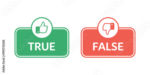 Like and dislike symbols with true false buttons thumbs up down icons for feedback rating approval reject concept design