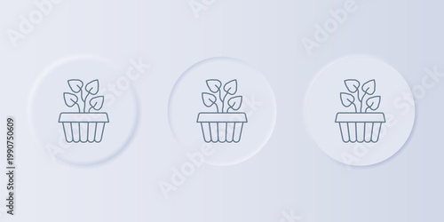 Grey Indoor plant ivy in a pot icon isolated on grey background. Branch with leaves. Set icons in square buttons. Vector