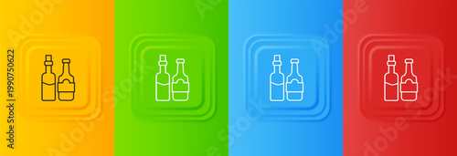 White Whiskey bottle icon isolated on colorful background. Set icons in square buttons. Vector