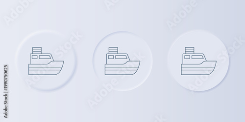 Grey Ship line path of ship sea route with start point GPS and black line icon isolated on grey background. Set icons in square buttons. Vector