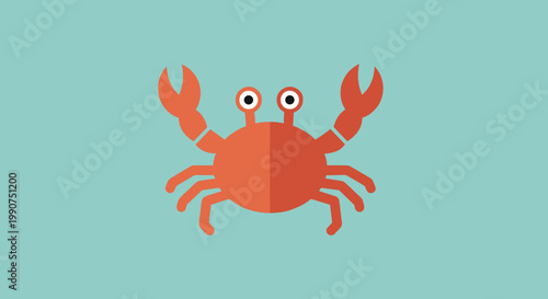Colorful cartoon crab with claws raised.