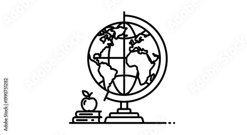 Globe with books and apple.