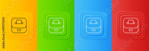 White Vote box or ballot box with envelope icon isolated on colorful background. Set icons in square buttons. Vector