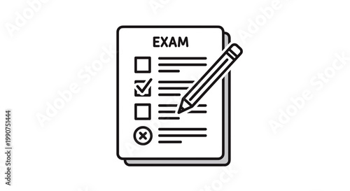 Paper exam with pencil on top.