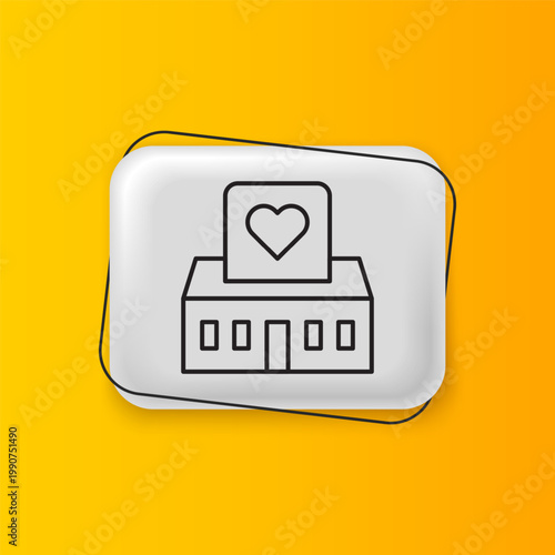 Black Volunteer center icon isolated on yellow background. Silver rectangle button. Vector