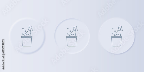 Grey Bottle of champagne in an ice bucket icon isolated on grey background. Set icons in square buttons. Vector