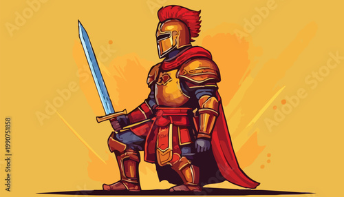 Illustration of a Knight in Shining Armor with Sword.