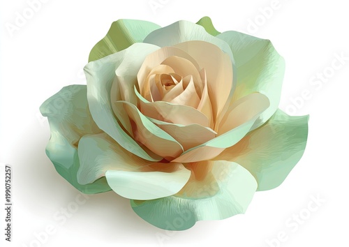 A soft, pale green and peachy-pink rose with delicate, layered petals
