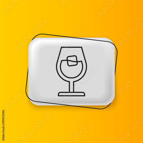 Black Wine glass icon isolated on yellow background. Wineglass sign. Silver rectangle button. Vector