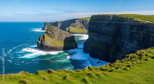 Cliffs of Moher Ireland rugged landscape with steep cliffs and ocean waves