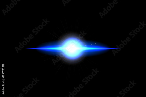 Glowing blue lens flare effect on a solid black background