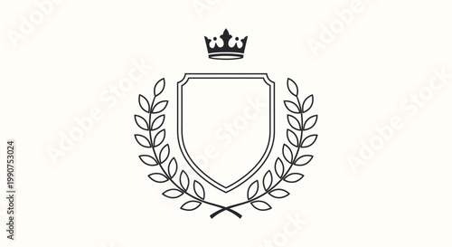 Elegant shield with a crown and laurel wreaths, symbolizing award, quality, and honor, in bright studio.
