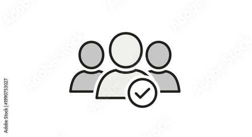 Outline icons of a group of three people with a checkmark, representing selected team members or approval, in bright studio.