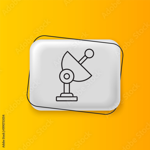 Black Radar icon isolated on yellow background. Search system. Satellite sign. Silver rectangle button. Vector