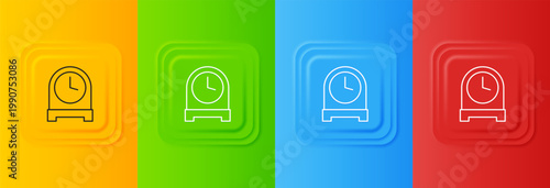 White Antique clock icon isolated on colorful background. Set icons in square buttons. Vector