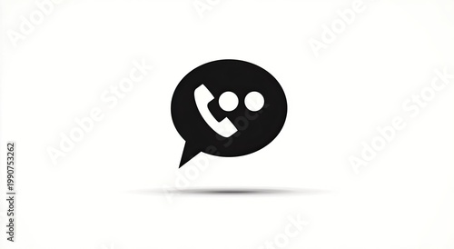 Simple black speech bubble icon with phone receiver and dots, symbolizing communication